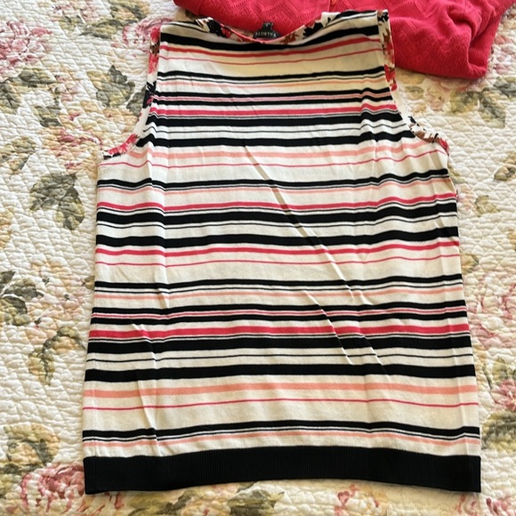 Scoop neck Striped Sleeveless Pink, Coral and Black Cotton Sweater from Talbots - Picture 4 of 7
